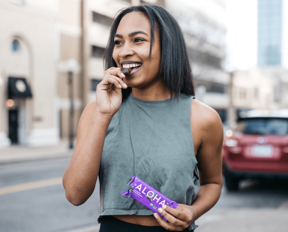 Eating ALOHA plant based protein bars