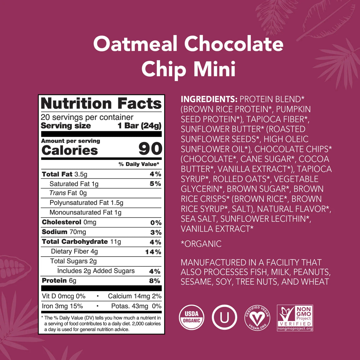 Oatmeal Chocolate Chip (Best By Nov 21st, 2026) - Mini Bars