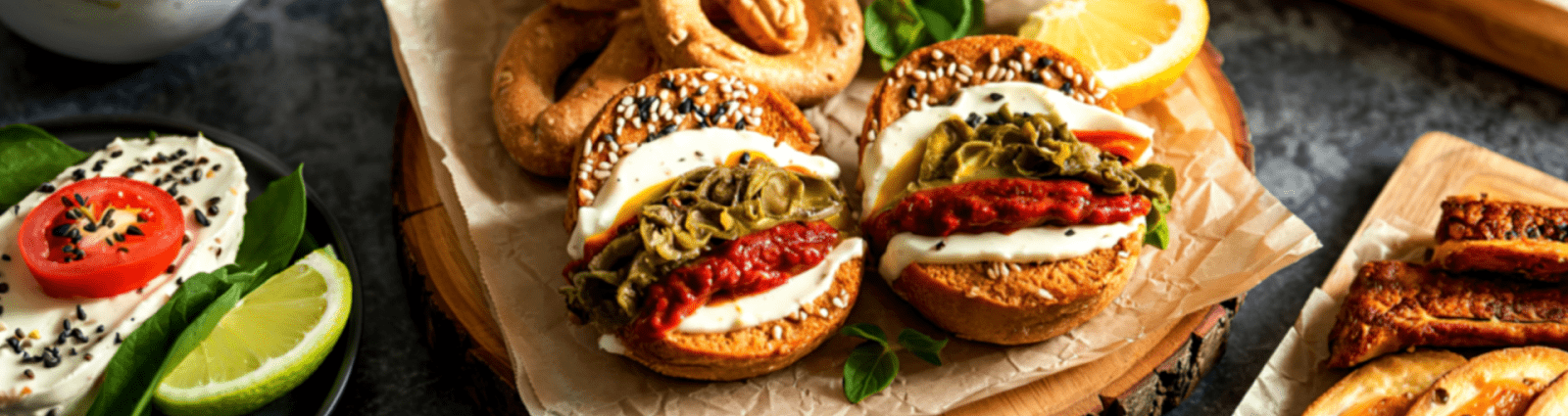 Assortment with delicious high protein vegan meal