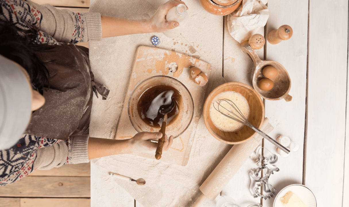 Person baking with protein powder