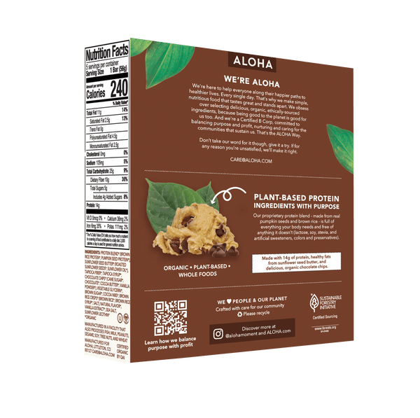 (5bar box) Chocolate Chip Cookie Dough Protein Bars (Best By 2025) ALOHA