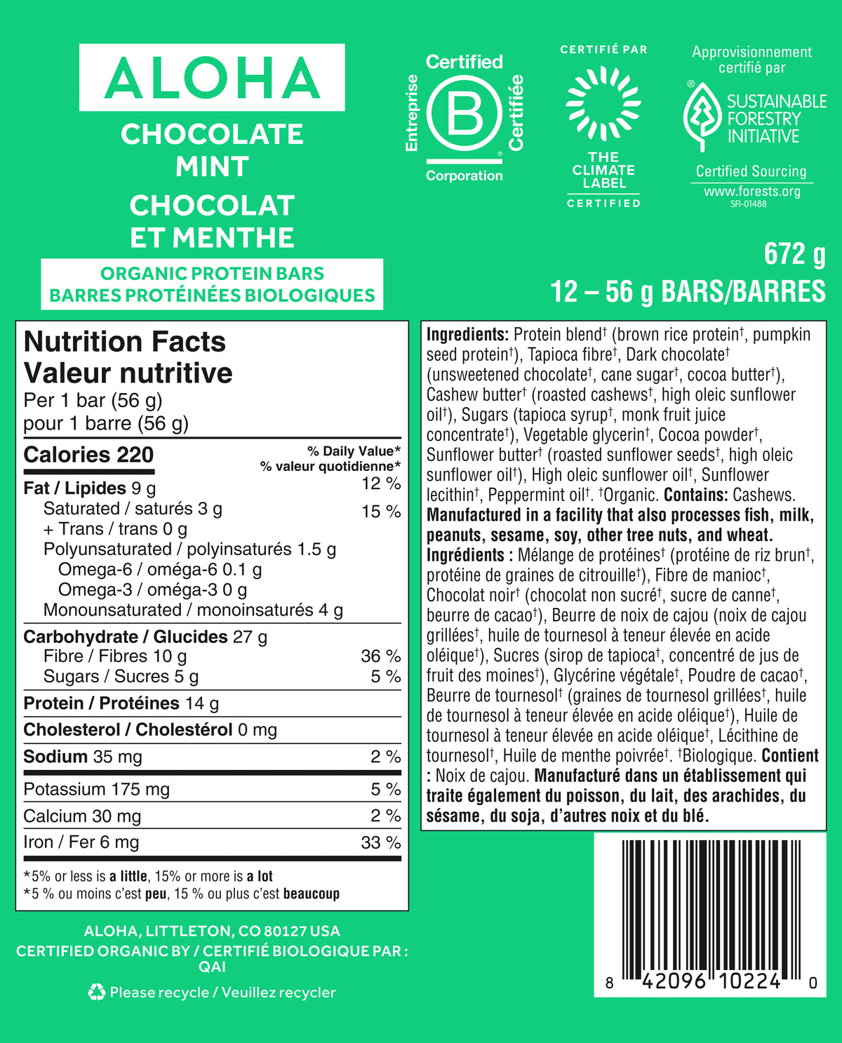 Chocolate Mint - Protein Bars (CAD)