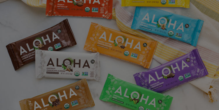 Protein bars in colorful Aloha packaging