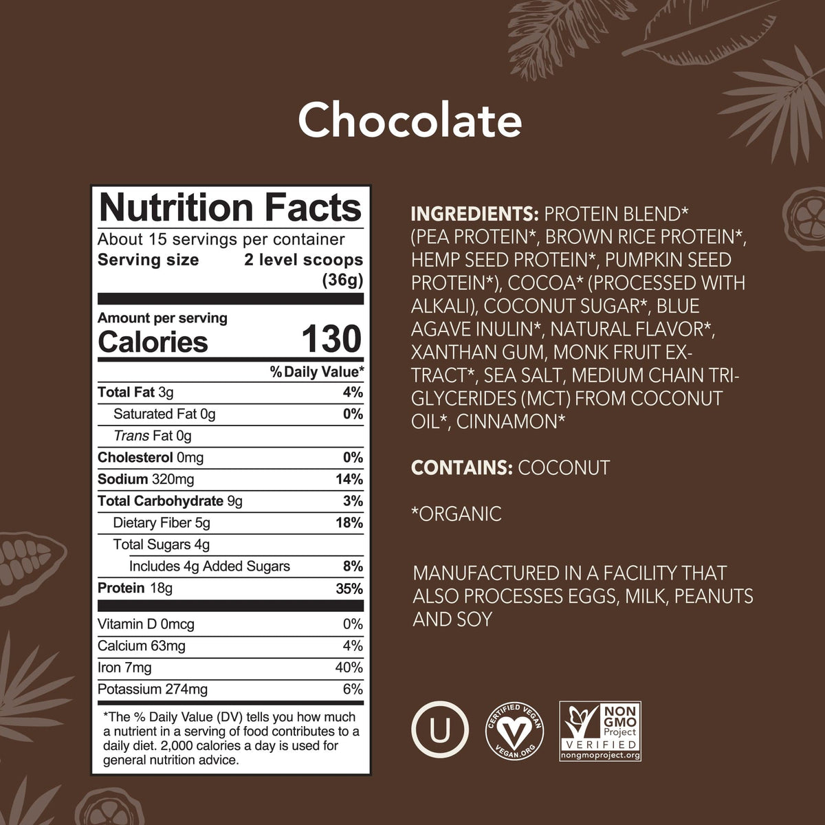 Vegan Chocolate Protein Powder nutrition